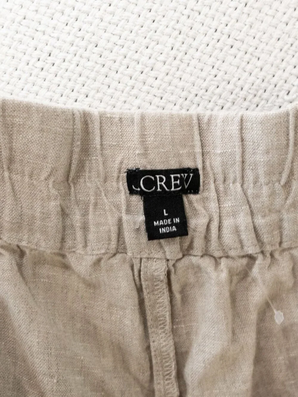 J Crew Womens L 100% Linen Shorts Oatmeal Beige Pull On Elastic Waist Coastal